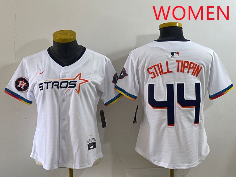 Women Houston Astros 44 Still Tippin White Four generations Joint Name 2025 Nike MLB Jersey style 9